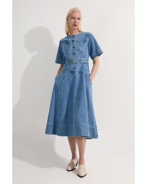 Karen Millen Denim Soft Wash Short Sleeve Belted Midi Dress in Blue | Lyst UK Karen Millen Denim Soft Wash Short Sleeve Belted Midi Dress in Blue | Lyst UK