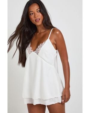 Boohoo Bridal Lace Detail Satin Strappy Nightie - White