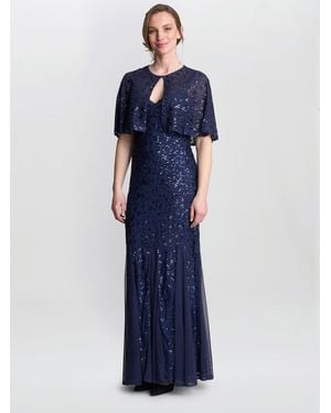 Gina Bacconi Jordan Sequin Beaded Maxi Dress And Jacket - Blue
