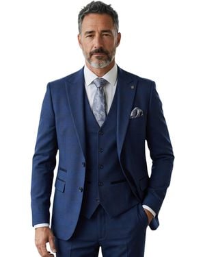 Paul Andrew 3 Piece Check Suit Tailored Fit Formal Wear - Blue
