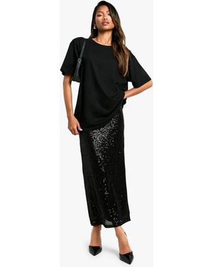 Boohoo Knitted Sequin Midaxi Skirt - Black