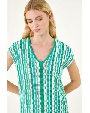 Roman Wave Stripe Knit Top - Blue