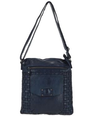 Ashwood Leather 'Estasi' Woven Classic Large Vintage Crossbody Bag - Blue