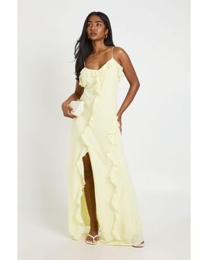 Boohoo Chiffon Ruffle Detail Maxi Dress - Natural