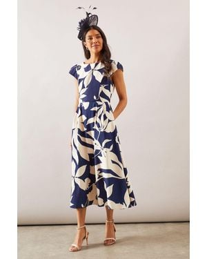 Wallis Floral Ottoman Fit & Flare Midi Dress - Blue
