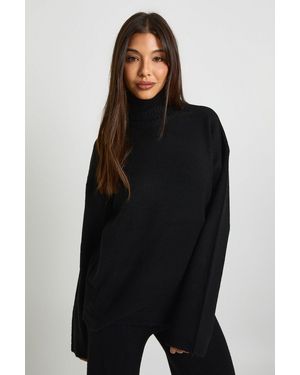Boohoo Super Soft Roll Neck Oversized Jumper And Wide Leg Trouser Co-Ord - Black