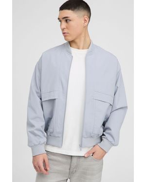 BoohooMAN Oversized Boxy Seam Detail Nylon Bomber Jacket - Grey