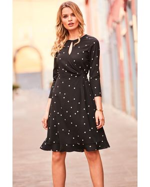 Sosandar Starlight Print Ruffle Hem Dress - Black