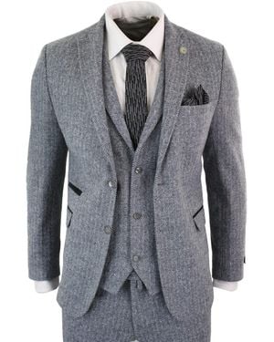 TruClothing 3 Piece Herringbone Tweed Suit - Grey