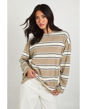 Boohoo Stripe Oversized Long Sleeve Top - Natural