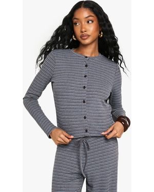 Boohoo Striped Jersey Button Through Top - Grey