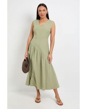 PRINCIPLES Stripe V Neck Asymmetric Seam Dress - Green