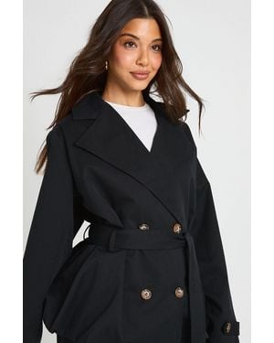 Boohoo Peplum Hem Trench Coat - Black