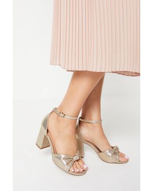 Wallis Wide Fit Carmen Satin Knot Front High Block Heel Sandals - Pink