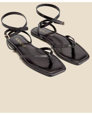 Sosandar Leather Minimal Strap Sandals - Natural