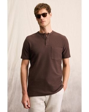 Grimelange Mandarin Collar Button T-Shirt - Brown