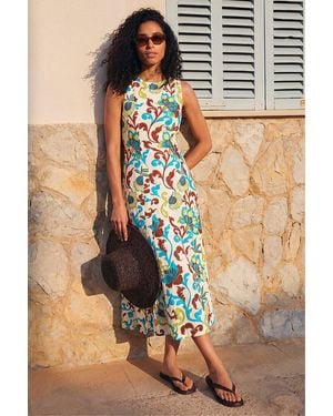 Roman Floral Pleated A-Line Midi Dress - Black