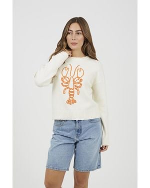 Brave Soul Lobster Embroidered Jumper - Blue