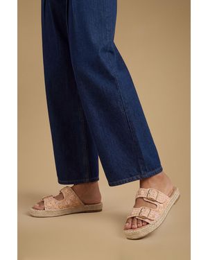 Oasis Eva Embroidered Espadrille Buckle Detail Flat Sandals - Blue