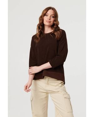 Izabel London Contrast Hem Relaxed 3/4 Sleeve Jumper - Brown