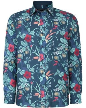 KAM Jeanswear Kam Printed Big & Tall Cotton Check Shirt - Blue
