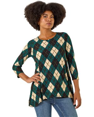 Roman Jacquard Stretch Tunic Top - Green
