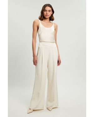 Karen Millen Petite Satin Back Crepe Tailored Wide Leg Trouser - Natural