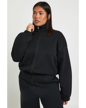 Boohoo Plus Toggle Hem Funnel Neck Jacket - Black
