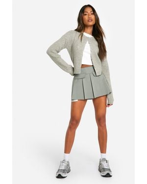 Boohoo Pocket Detail Pleated Woven Mini Skirt - Grey