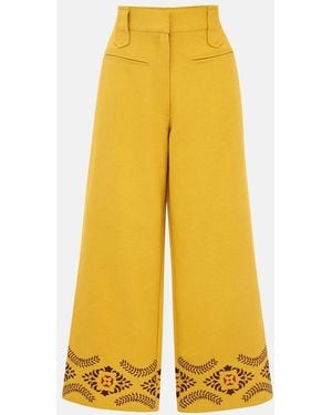 Hiccup Linen Blend Guna Trousers With Embroidery Detail - Yellow