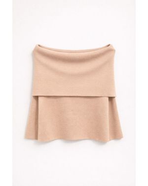MixRay Oversized Ribbed Knitwear Blouse With Madonna Collar - Natural