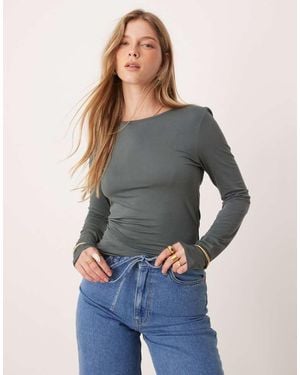 Gina Tricot Soft Touch Jersey Long Sleeve Top With Round Neck - Blue