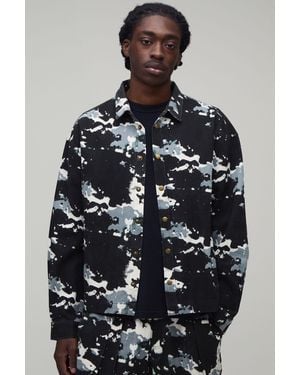 BoohooMAN Oversized Boxy Distorted Camo Print Over Shirt - Grey