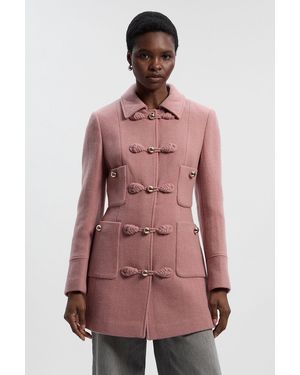 Karen Millen Wool Knot Detail Buckle Front Tailored Midi Coat - Pink