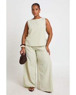 Boohoo Plus Stripe Drawstring Waist Trouser - Natural