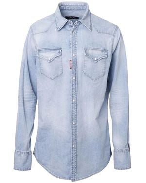 DSquared² Classic Western Faded Denim Shirt Cotton - Blue