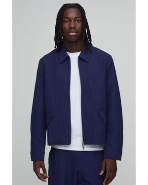 BoohooMAN Pinstripe Boxy Fit Tailored Co-Ord Jacket - Blue