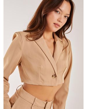 Pink Vanilla Vanilla Pinstripe Cropped Blazer - Natural