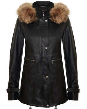 Infinity Leather Warm Hooded Parka Jacket-Northwich - Black