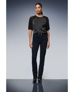 Wallis Devore Velvet Puff Sleeve Top - Blue