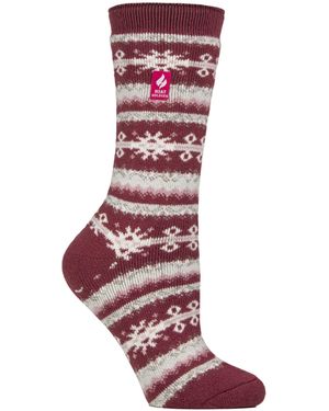 Heat Holders Ladies Thermal Lite Patterned Socks For Winter - Red