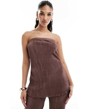In The Style Bandeau Plisse Longline Top Co-Ord - Brown