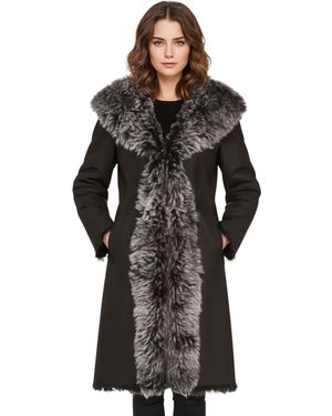Infinity Leather Toscana Real Sheep Hooded Trench Coat - Black