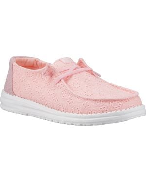 HEYDUDE Wendy Eyelet Lace Cotton Blend Pale Moccasins Shoes - Pink