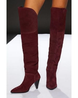 Runway 1.8.1.8 Suede Heeled Over The Knee Boots - Red