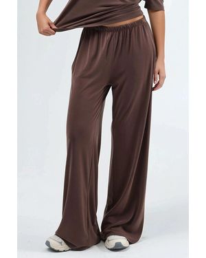 Busem Elastic Waist Straight Leg Modal Trousers - Brown