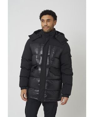 Brave Soul Longline Hooded Padded Jacket - Black