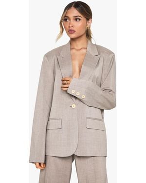 Boohoo Single Breasted Plunge Neckline Oversized Blazer - Natural