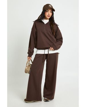 Boohoo Half Zip Sweatshirt Interlock Tracksuit - Brown