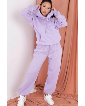 Femme Luxe Oversized Front Pocket Pullover Hoodie Cuffed Joggers Loungewear Set - Purple
